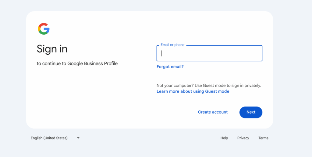 Google sign-in page