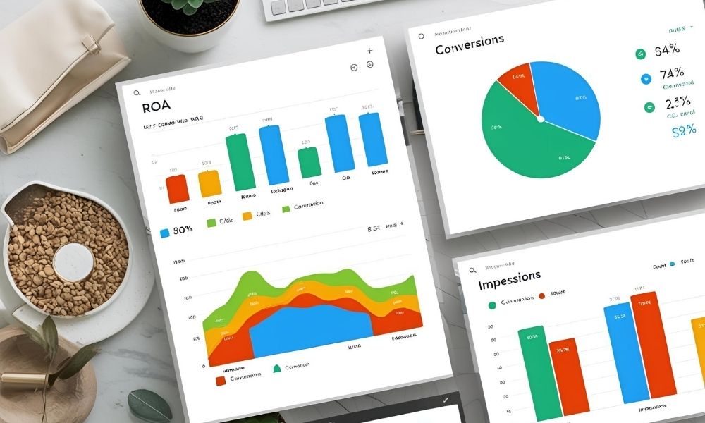 Key performance metrics for Google Merchant Center and Shopping Ads: ROAS, conversions, CTR